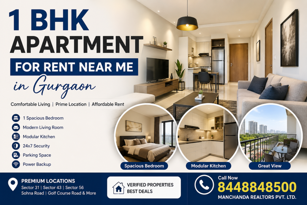 1 BHK Apartment for Rent Near Me in Gurgaon | 8448848500
